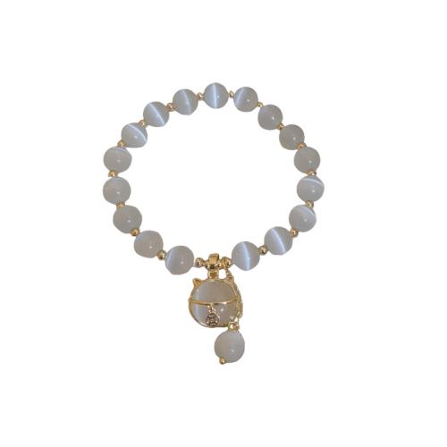 Ojo de gato Pulsera, con aleación de zinc, Gato de la fortuna, chapado en color dorado, Joyería & para mujer, longitud aproximado 6-7 Inch, Vendido por UD