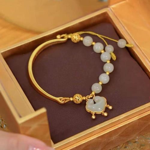 Hetian Jade bracelet, avec alliage de zinc, styles différents pour le choix & pour femme, Diamètre intérieur:Environ 60mm, Vendu par PC