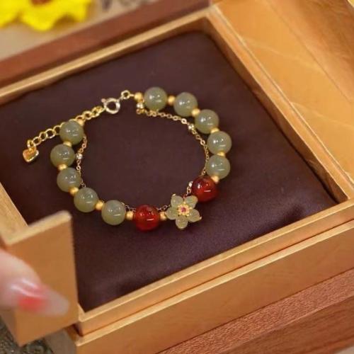 Hetian Jade Bracelet, le Sinc Alloy, Flower, stíleanna éagsúla do rogha & do bhean, Fad Thart 6-8 Inse, Díolta De réir PC