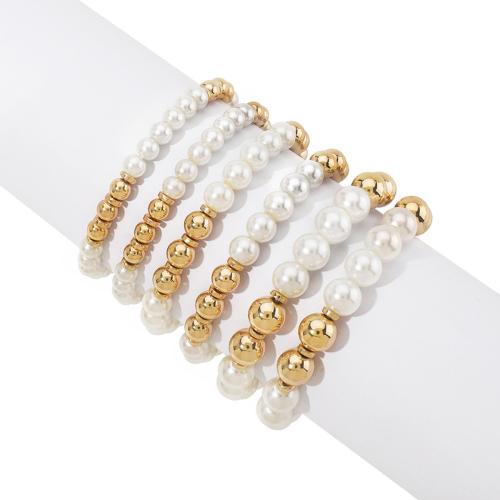 Koper verguld plastic armbanden, Copper Coated Plastic, met Plastic Pearl, handgemaakt, 6 stuks & mode sieraden & voor vrouw, meer kleuren voor de keuze, Verkocht door Stel