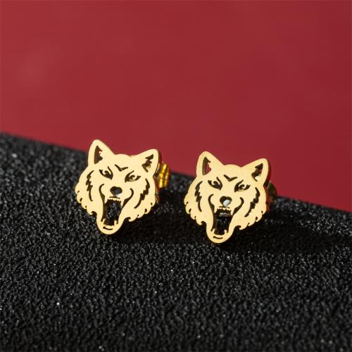 Roestvrij staal Stud Earrings, 304 roestvrij staal, Wolf, mode sieraden & voor vrouw, meer kleuren voor de keuze, 9x11mm, Verkocht door pair