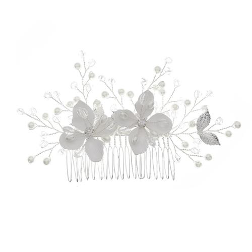 Decorative Hair Combs Zinc Alloy with Plastic Pearl fashion jewelry & for woman silver color Sold By PC