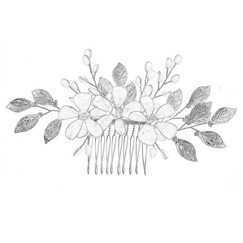 Decorative Hair Combs Zinc Alloy with Plastic Pearl fashion jewelry & for woman silver color Sold By PC