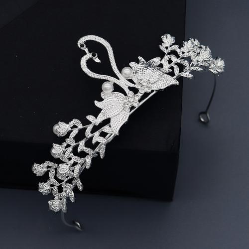 Diadema, lega in zinco, with perla in plastica, gioielli di moda & per la donna & con strass, argento, diameter 140mm, height 60mm, Venduto da PC