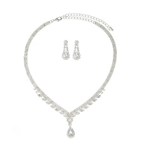 Parures de bijoux strass, boucle d'oreille & collier, avec 17.5cm chaînes de rallonge, 2 pièces & bijoux de mode & pour femme, earring 22*9mm, pendant 29*11mm, Longueur Environ 35 cm, Vendu par fixé