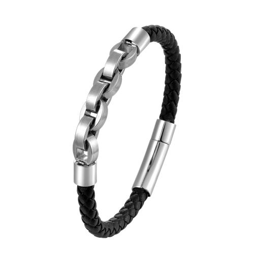 PU cavo bracciali, with 304 acciaio inox, Vintage & per l'uomo, nessuno, Lunghezza 21 cm, Venduto da PC