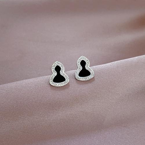 Roestvrij staal Stud Earrings, 304 roestvrij staal, Kalebas, mode sieraden & voor vrouw & met strass, meer kleuren voor de keuze, 10x13mm, Verkocht door pair