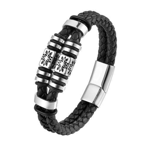 Bracelets cordon PU, cuir PU, avec Acier inoxydable 304, Vintage & pour homme, noire, Longueur 21 cm, Vendu par PC