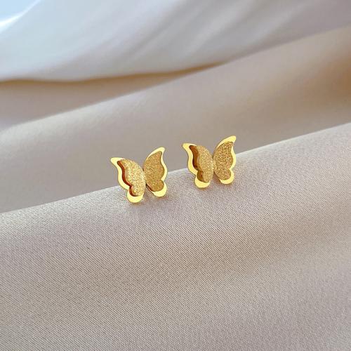 Stainless Steel Stud Earrings 304 Stainless Steel Butterfly Vacuum Ion Plating fashion jewelry & for woman Sold By Pair