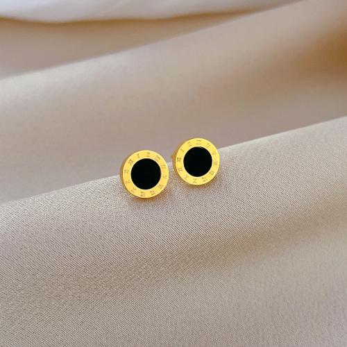 Roestvrij staal Stud Earrings, 304 roestvrij staal, met Black Shell, Rond plat, mode sieraden & voor vrouw, meer kleuren voor de keuze, 8mm, Verkocht door pair