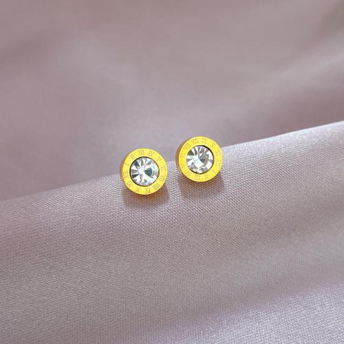 Roestvrij staal Stud Earrings, 304 roestvrij staal, met Cubic Zirconia, Rond plat, mode sieraden & voor vrouw, meer kleuren voor de keuze, 8mm, Verkocht door pair