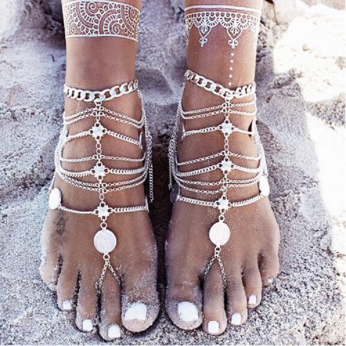 Zinc Alloy anklet, med Plastic Pearl, forgyldt, flerlags & for kvinde, flere farver til valg, nikkel, bly & cadmium fri, 46x40mm, Solgt af PC