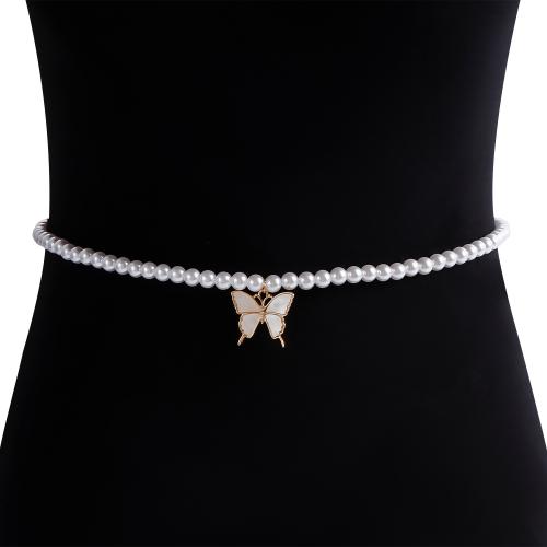 Body Chain Sieraden, Zinc Alloy, met Plastic Pearl, Vlinder, gold plated, voor vrouw, nikkel, lood en cadmium vrij, Verkocht door PC