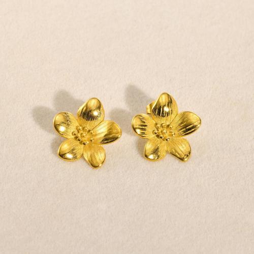 Cruach dhosmálta Graí Earrings, 304 Cruach dhosmálta, Flower, plátáilte, jewelry faisin, órga, 18.60mm, Díolta De réir Péire