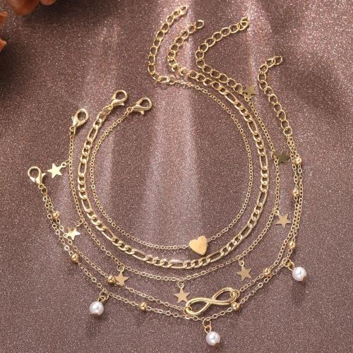 Sinc Alloy Anklet, le Pearl Plaisteacha, 5 phíosa & jewelry faisin & do bhean, óir, Díolta De réir Socraigh