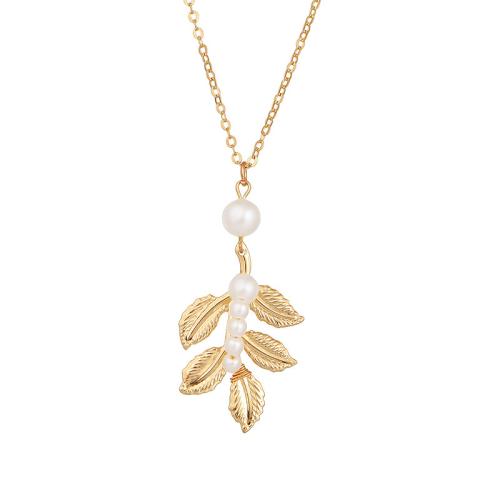 Iron Necklaces with Plastic Pearl with 5cm extender chain Leaf fashion jewelry & for woman gold Length 45 cm Sold By PC