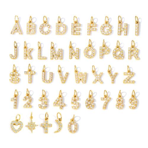 Pendentifs en acier inoxydable Lettre, Acier inoxydable 304, Placage, DIY & styles différents pour le choix & pavé de micro zircon, doré, Vendu par PC