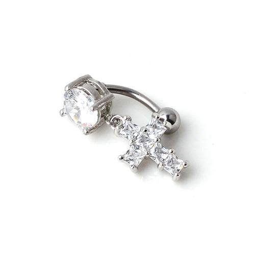 Belly Ring Ottone, with 316 acciaio inox, placcato, unisex & Micro spianare cubic zirconia, argento, Total length 2.8CM* Cross 1CM*1.5cm, Venduto da PC