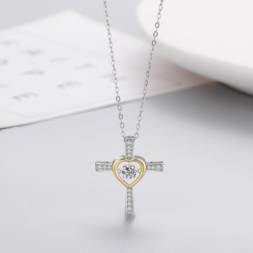 Cubic Zircon Micro Pave Brass Necklace Cross fashion jewelry & micro pave cubic zirconia & for woman Length Approx 45 cm Sold By PC