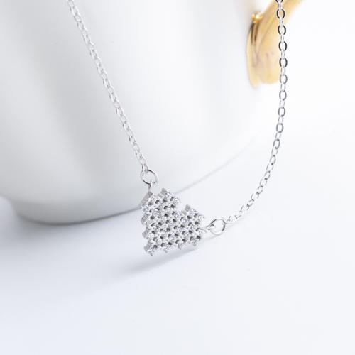 Circón cúbico micr3ofono pavimenta collar de plata esterlina, Plata de ley 925, con 5cm extender cadena, Corazón, Joyería & micro arcilla de zirconia cúbica & para mujer, longitud aproximado 40 cm, Vendido por UD