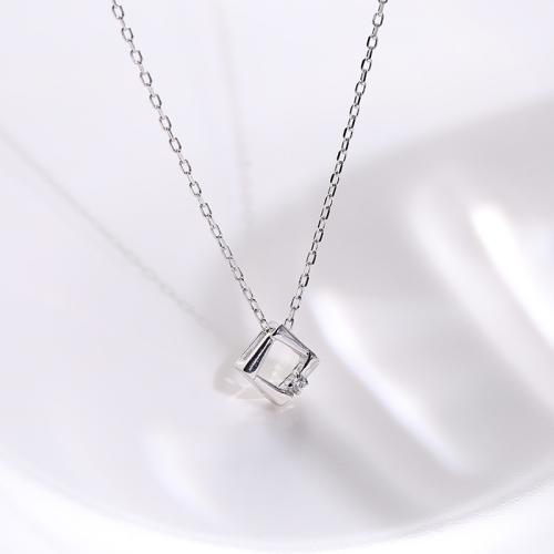 Kubieke Zircon Micro effenen Sterling zilveren ketting, 925 sterling zilver, met 5cm extender keten, mode sieraden & micro pave zirconia & voor vrouw, Lengte Ca 40 cm, Verkocht door PC