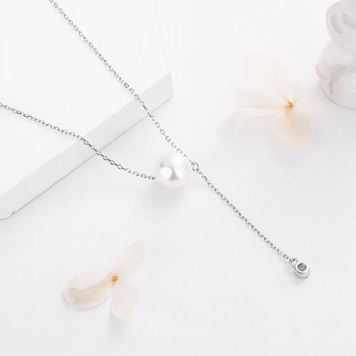 Zircon cubique Micro Pave collier en argent Sterling, Argent sterling 925, avec Shell Pearl, avec 4.5cm chaînes de rallonge, bijoux de mode & pavé de micro zircon & pour femme, plus de couleurs à choisir, Longueur Environ 40 cm, Vendu par PC