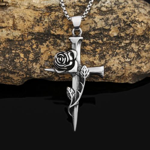 Stainless Steel Sweater Chain Necklace 304 Stainless Steel Cross polished fashion jewelry & Unisex Length Approx 60 cm Sold By PC