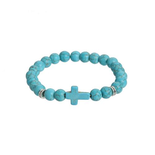 Gemstone Bracciali, Gemma sintetica, with lega in zinco, Croce, gioielli di moda & materiali diversi per la scelta & unisex, nessuno, beads:8mm, Lunghezza Appross. 19-19.5 cm, Venduto da PC