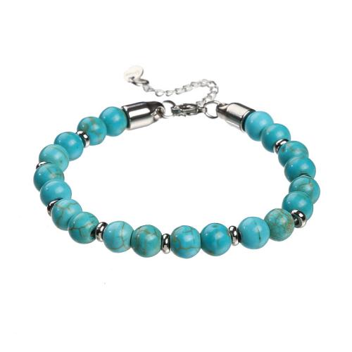 Gemstone Bracciali, Gemma sintetica, with 304 acciaio inox, Cerchio, gioielli di moda & materiali diversi per la scelta & per l'uomo, nessuno, beads:8mm, Lunghezza Appross. 19-30 cm, Venduto da PC