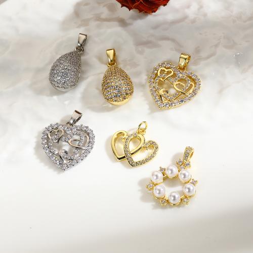 Μενταγιόν Cubic Zirconia (CZ) Brass, Ορείχαλκος, με Cubic Zirconia & Πλαστικά Μαργαριτάρι, επιχρυσωμένο, DIY & διαφορετικά στυλ για την επιλογή, περισσότερα χρώματα για την επιλογή, νικέλιο, μόλυβδο και κάδμιο ελεύθεροι, Sold Με PC