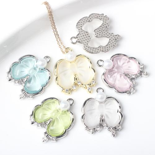 Zinc Alloy Bowknot pendentifs, alliage de zinc, avec résine & perle de plastique, Noeud papillon, Placage, DIY & pavé de micro zircon, plus de couleurs à choisir, protéger l'environnement, sans nickel, plomb et cadmium, 21x7x26mm, 10PC/sac, Vendu par sac