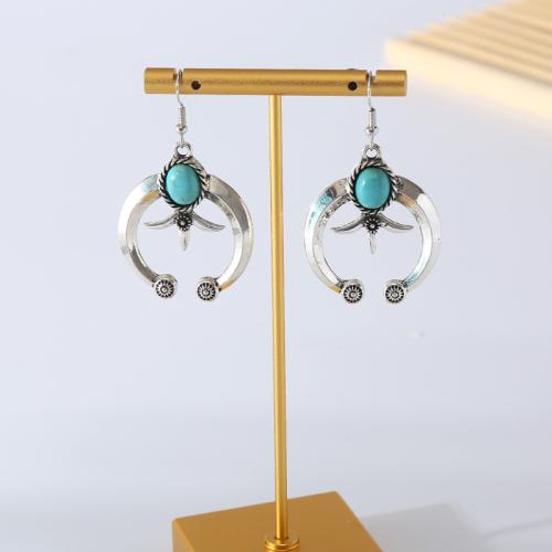 Sinc Alloy Earrings, le turquoise, plátáilte, jewelry faisin, airgid, nicil, luaidhe & caidmiam saor in aisce, 31x57mm, Díolta De réir Péire