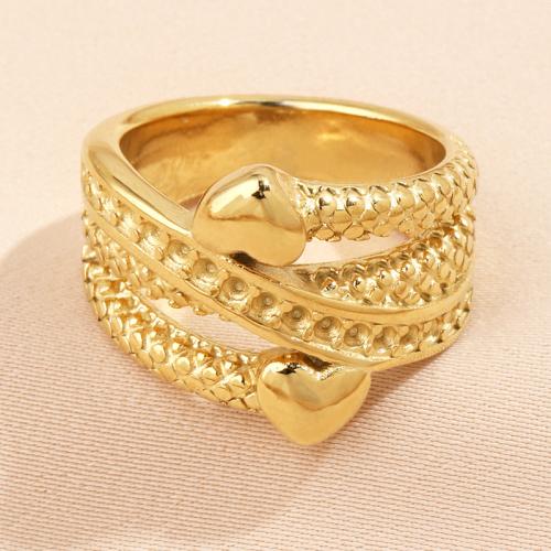 Vinger Ring in edelstaal, 304 roestvrij staal, plated, voor vrouw, gouden, Maat:9, Verkocht door PC