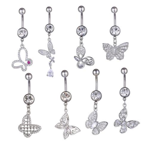 Belly Ring Ottone, with 316 acciaio inox, placcato, unisex & stili diversi per la scelta & Micro spianare cubic zirconia, nessuno, 1.6x10x8/5mm, Venduto da PC