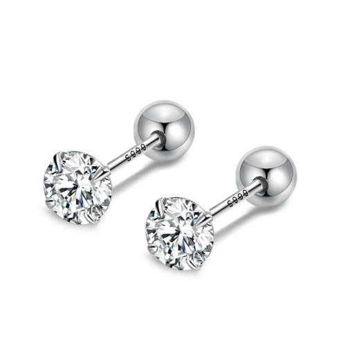 925 sterling silver Stud Earring, Geometriskt mönster, platinerade, olika storlek för val & för kvinna & med cubic zirconia, Säljs av Par