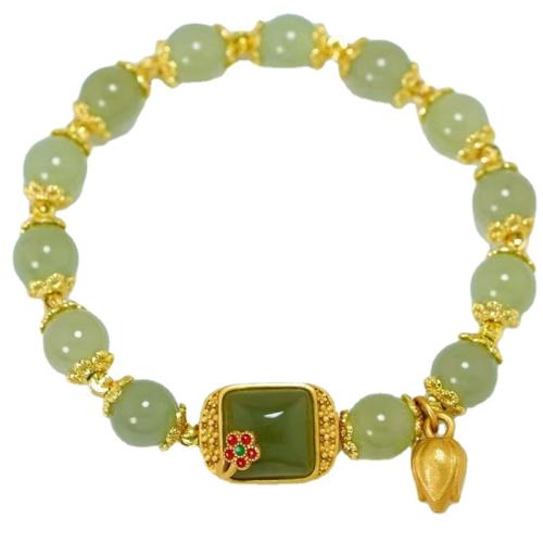 Hetian Jade Pulsera, con aleación de zinc, chapado en color dorado, Vintage & para mujer, longitud aproximado 6-7 Inch, Vendido por UD