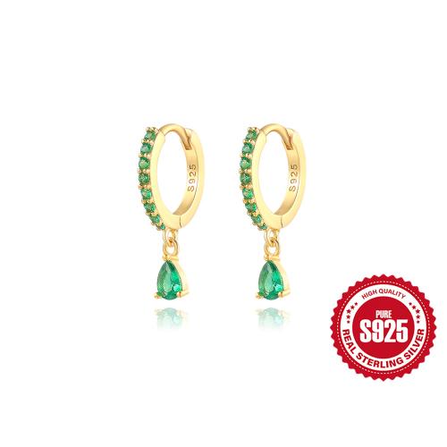 Plata de ley 925 Huggie Pendiente aro de la gota, con turquesa, micro arcilla de zirconia cúbica & para mujer, más colores para la opción, earring length 10-20mm, Vendido por Par