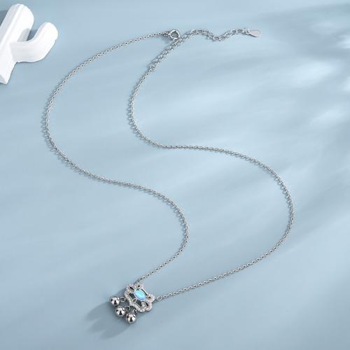 Zircone cubico Micro spianare collana dell'argento sterlina, 925 sterline d'argento, with Moonstone, gioielli di moda & Micro spianare cubic zirconia & per la donna, Lunghezza Appross. 46 cm, Venduto da PC