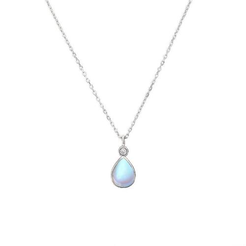 Zircone cubico Micro spianare collana dell'argento sterlina, 925 sterline d'argento, with Moonstone, gioielli di moda & Micro spianare cubic zirconia & per la donna, nessuno, Venduto da PC