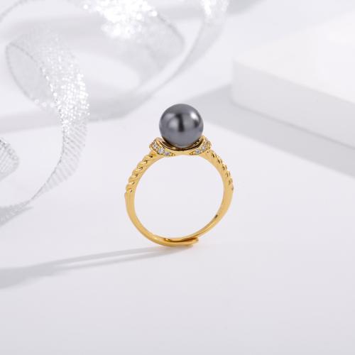 Zircon cubique Micro Pave Sterling Silver Rings, Argent sterling 925, avec Shell Pearl, bijoux de mode & pavé de micro zircon & pour femme, plus de couleurs à choisir, Taille:7, Vendu par PC