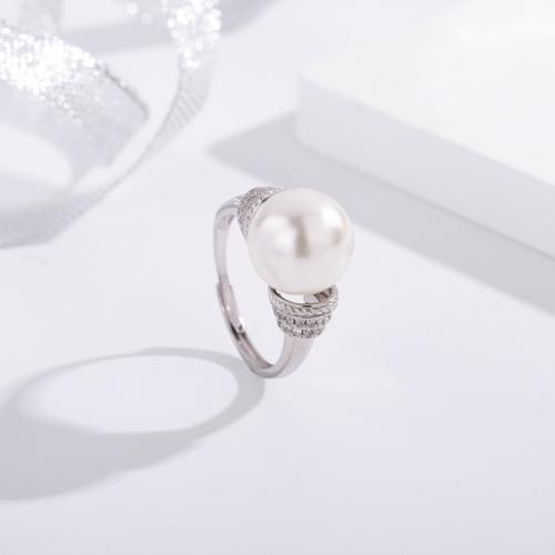 Zircon cubique Micro Pave Sterling Silver Rings, Argent sterling 925, avec Shell Pearl, bijoux de mode & pavé de micro zircon & pour femme, plus de couleurs à choisir, Taille:7, Vendu par PC