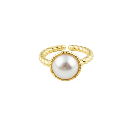 Messing fingerring, med Plastic Pearl, høj kvalitet guldfarve belagt, mode smykker & for kvinde, 26x22x12mm, Indvendig diameter:Ca. 17mm, Solgt af PC