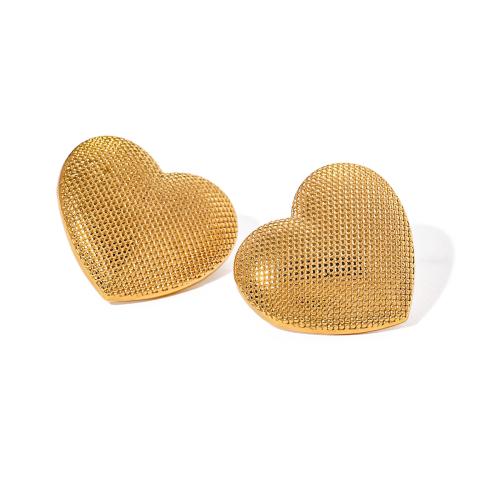 Stainless Steel Stud Earrings 304 Stainless Steel Heart 18K gold plated fashion jewelry & for woman golden Sold By Pair