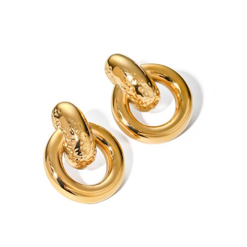 Brincos de garanhão de aço inoxidável, Aço inoxidável 304, 18K banhado a ouro, joias de moda & para mulher, dourado, 22.10x28mm, vendido por par