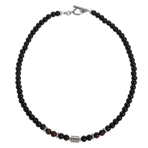 Natural Gemstone Necklace with Glass Beads & 304 Stainless Steel fashion jewelry & for man mm Length 52 cm Sold By PC