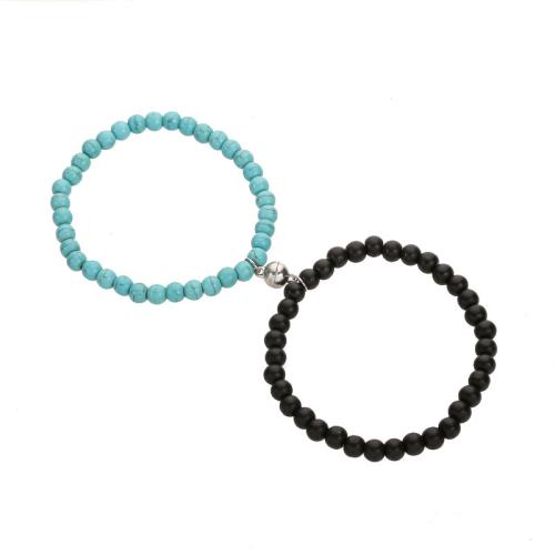 Couple Bracelet and Bangle Gemstone with Zinc Alloy Round 2 pieces & fashion jewelry Length Approx 19-19.5 cm Sold By Pair