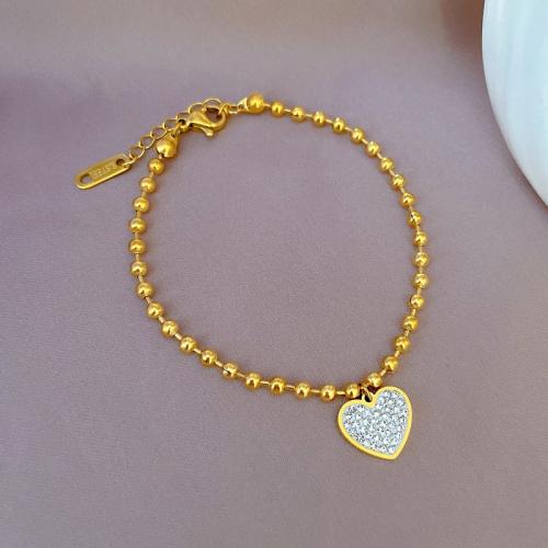 Bracciale gioielli in acciaio inossidabile, 304 acciaio inox, with 3cm extender chain, Cuore, gioielli di moda & per la donna & con strass, nessuno, Lunghezza 17 cm, Venduto da PC