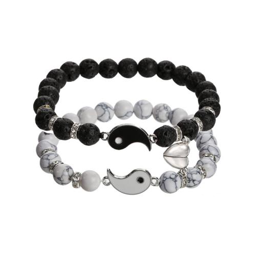 Casal pulseira e bracelete, Gemstone Sintético, with liga de zinco, feito à mão, joias de moda & materiais diferentes para a escolha & unissex, Mais cores pare escolha, comprimento Aprox 18-19 cm, vendido por PC