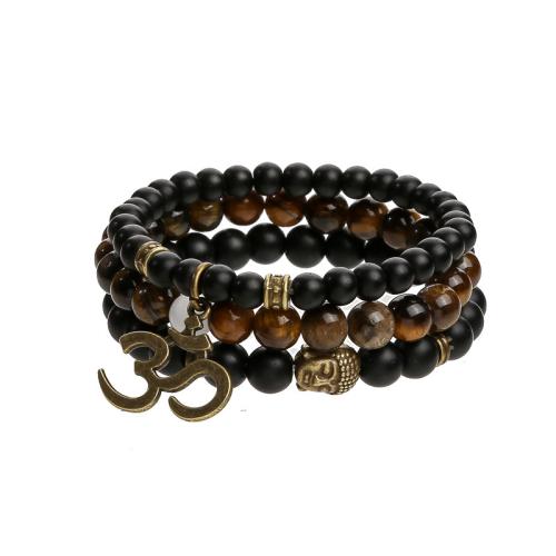 Bracelets naturelles Tiger Eye, oeil de tigre, avec Obsidienne & alliage de zinc, fait à la main, bijoux de mode & pour homme, plus de couleurs à choisir, Longueur Environ 19-19.5 cm, Vendu par PC