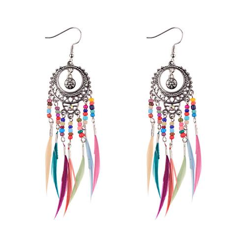 Mode Feather Earring, Zinc Alloy, met Seedbead & Veer, handgemaakt, folk stijl & verschillende stijlen voor de keuze & voor vrouw, meer kleuren voor de keuze, 110mm, Verkocht door pair